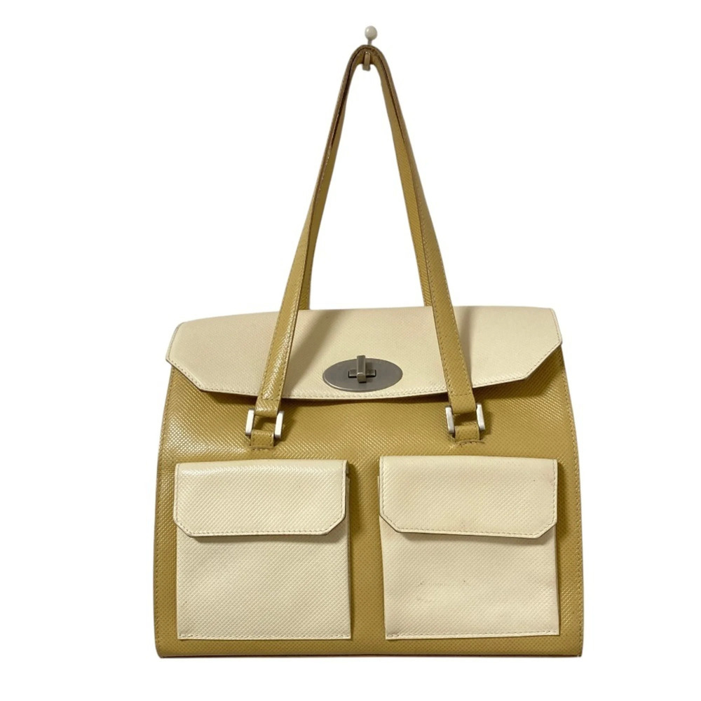 BOTTEGA VENETA Vintage Turnlock Leather Tote Bag 10800308241BUB Beige White W...